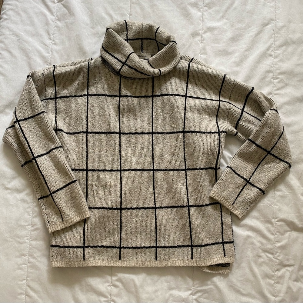 Madewell turtleneck gray black windowpane sweater